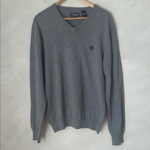 Chaps Cotton Silk Vneck Sweater Mens Size M grey steel heat